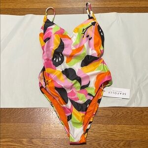 Seafolly Rio V Neck One Piece Hot Pink Colorful Swimsuit US 4
